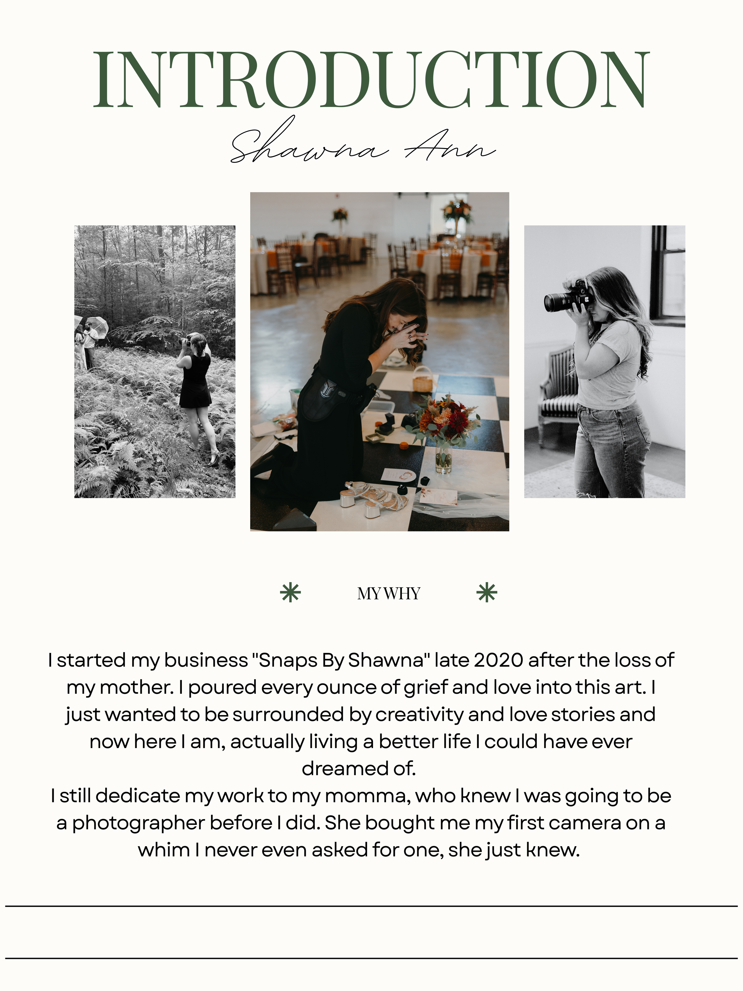 A collage of black and white and color photography website screenshots showing an introduction section layout.