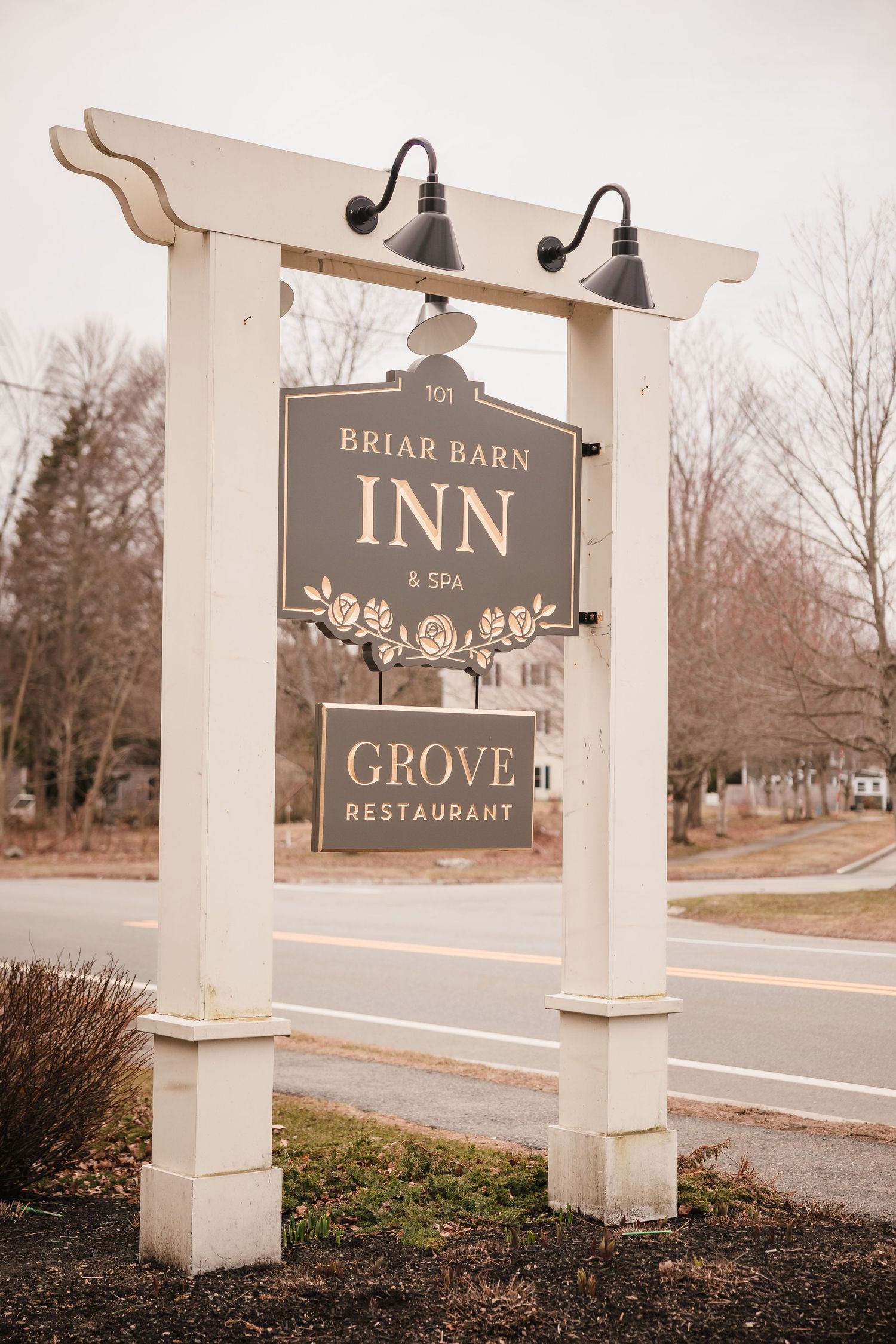 Briar Barn Inn wedding venue sign in Rowley Massachusetts