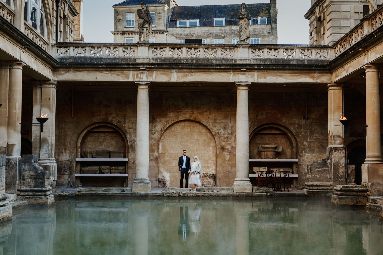 Roman Baths wedding , bride and groom portraits