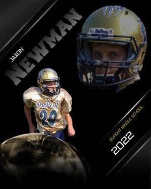 Black and gold football sports composite featuring a player in uniform with dramatic lighting effects.