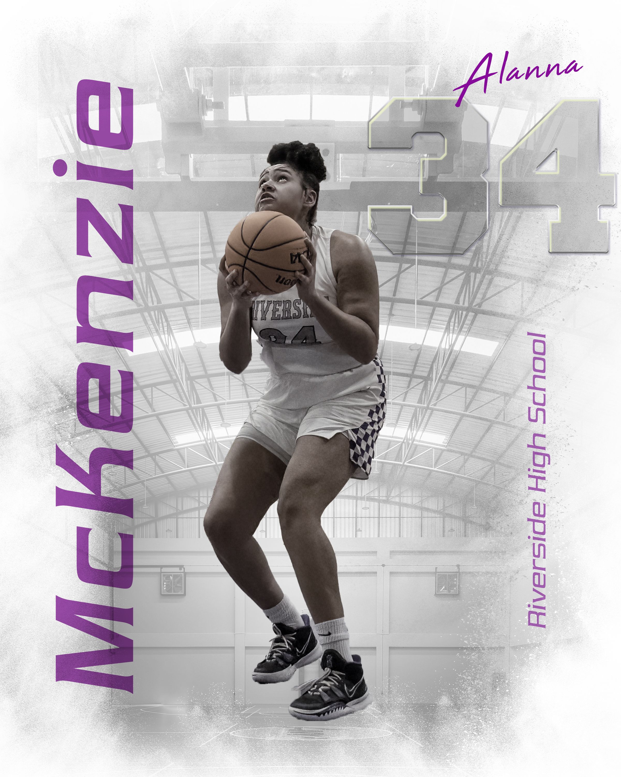 Basketball player in white uniform holding ball against geometric background design.