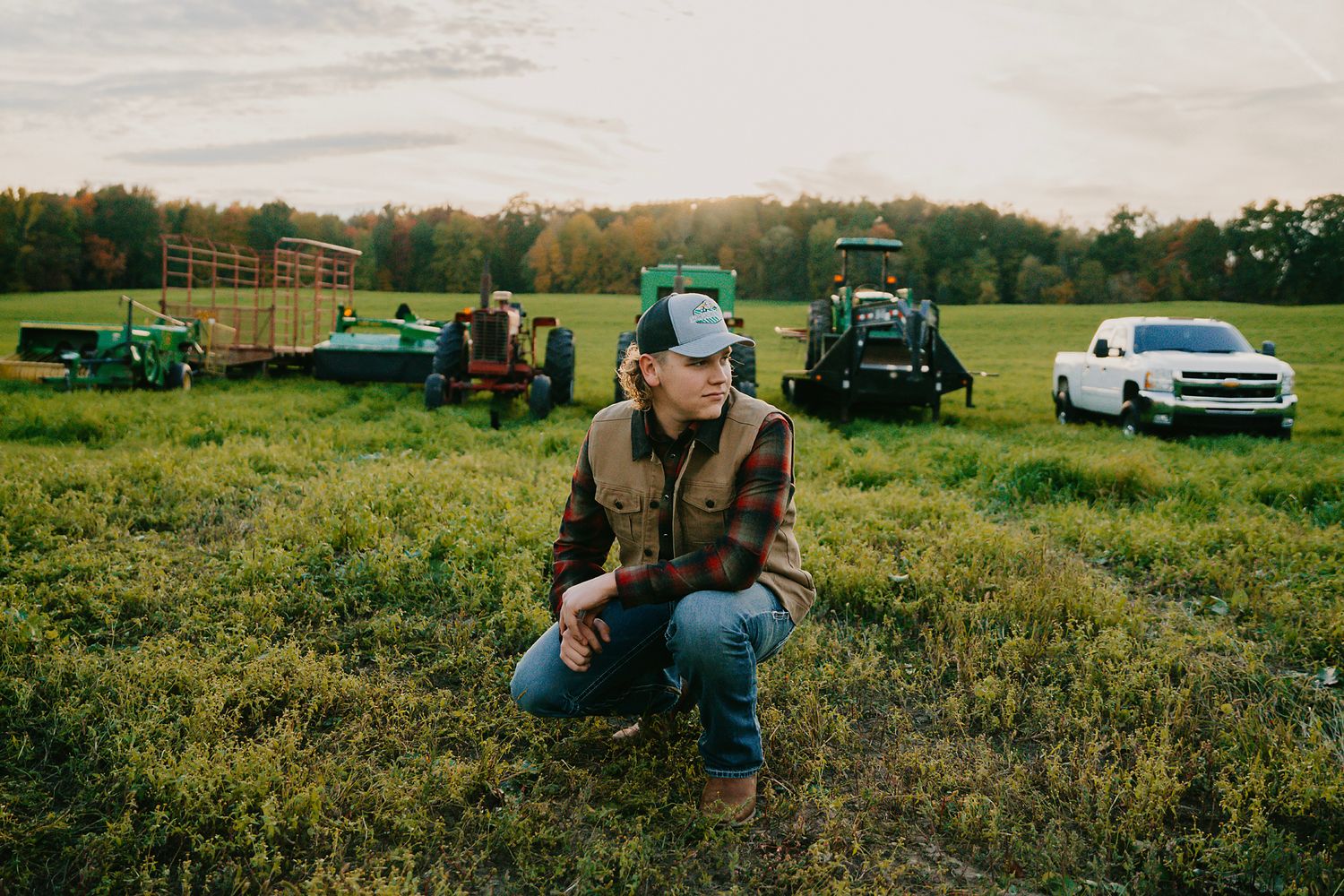 senior, boy, fall, field, tractors, west Michigan