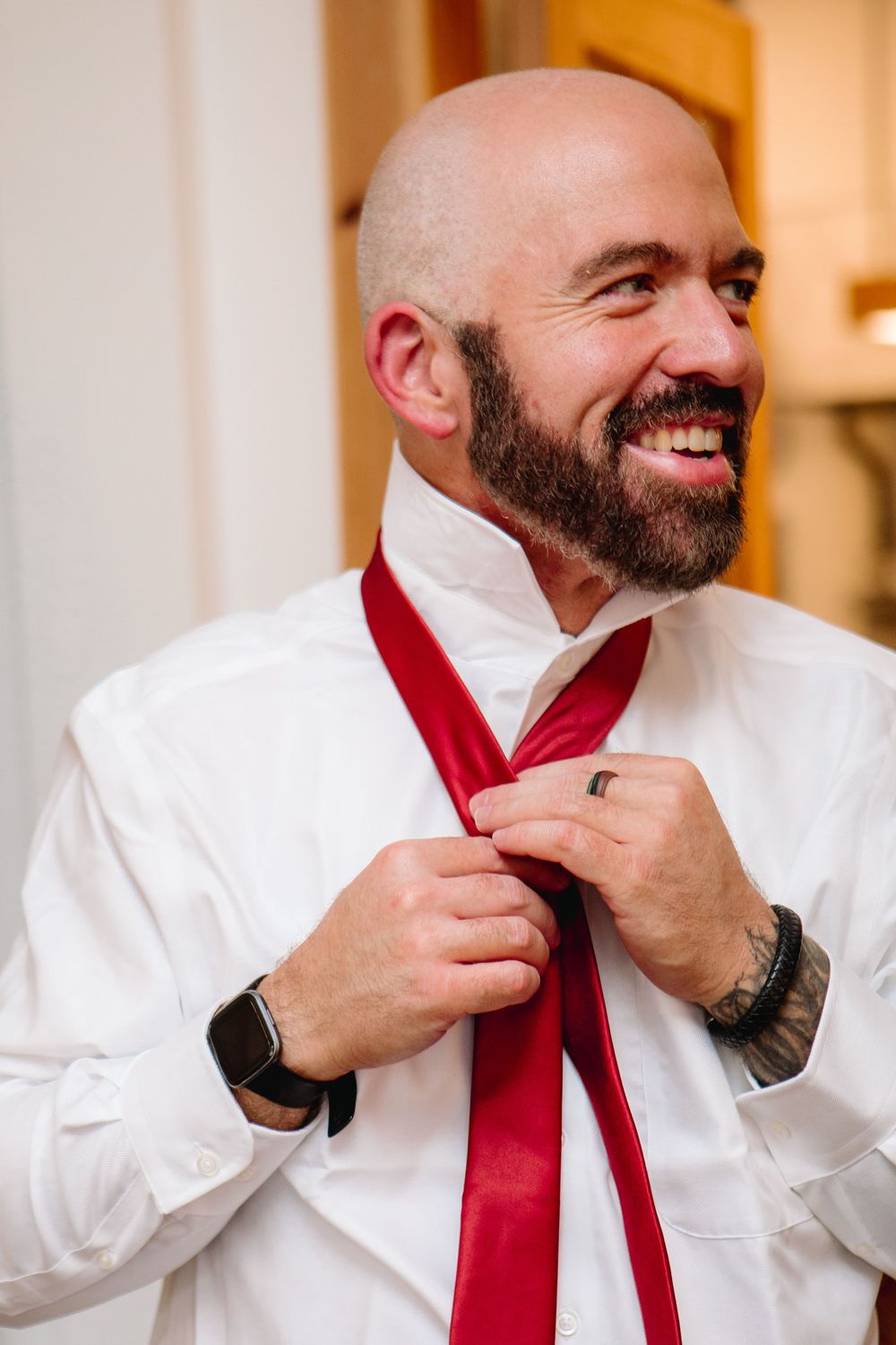 Groom at Binksberry Hollow Wedding in Wilson, New York photographed by Jess Trankle Images Buffalo and Rochester Wedding Photographer.