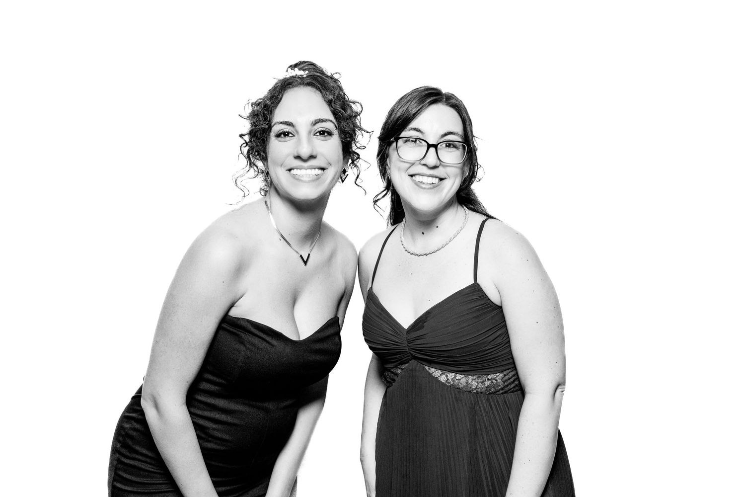 Black and white portrait series of wedding party members in evening attire.