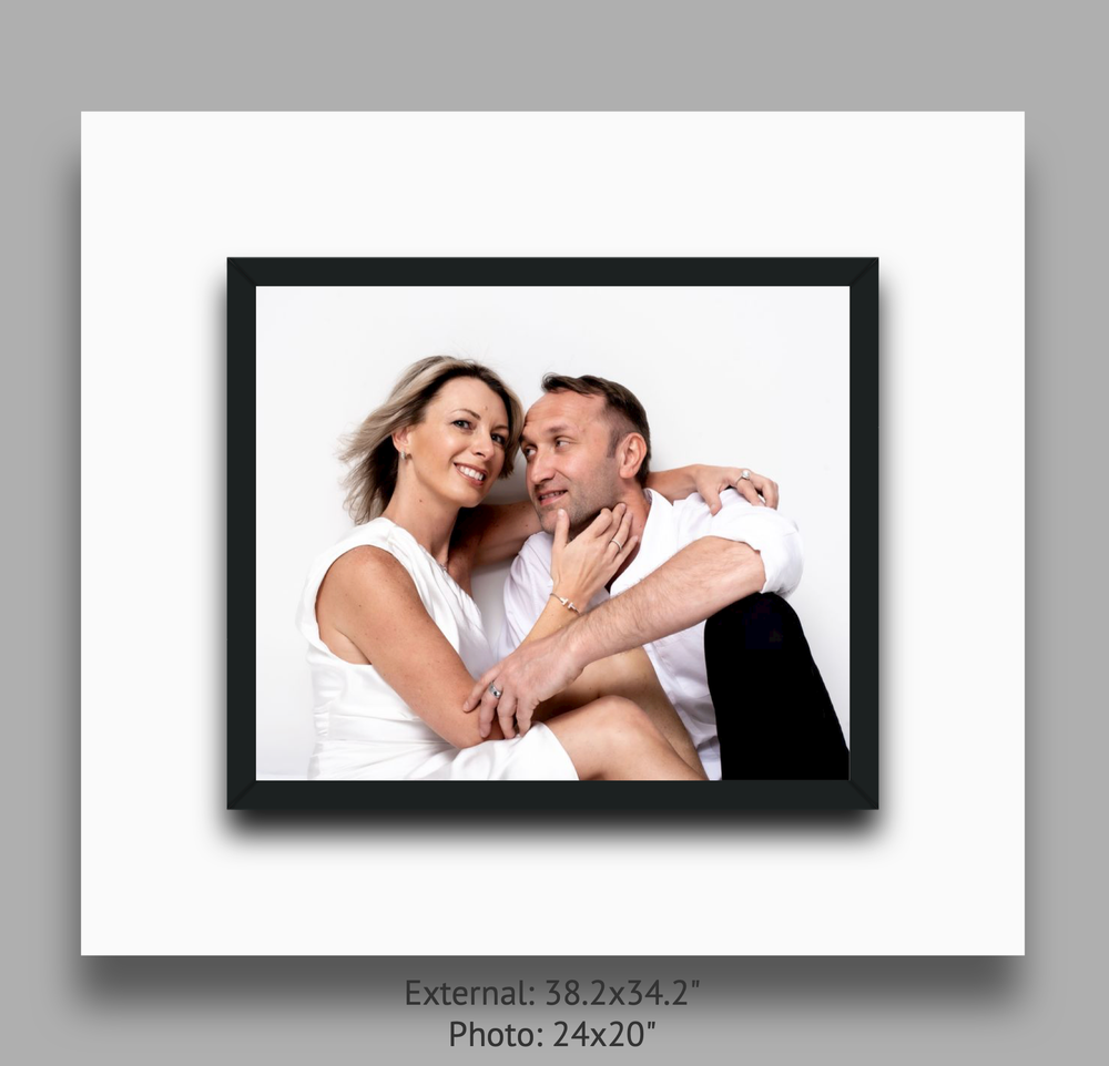 Custom double-frame wall art featuring elegant studio maternity photo.