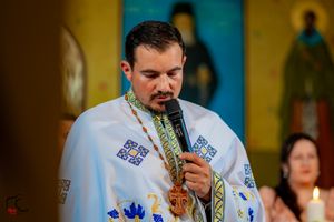 A religious ceremony shows a priest in ornate white vestments with detailed embroidery.