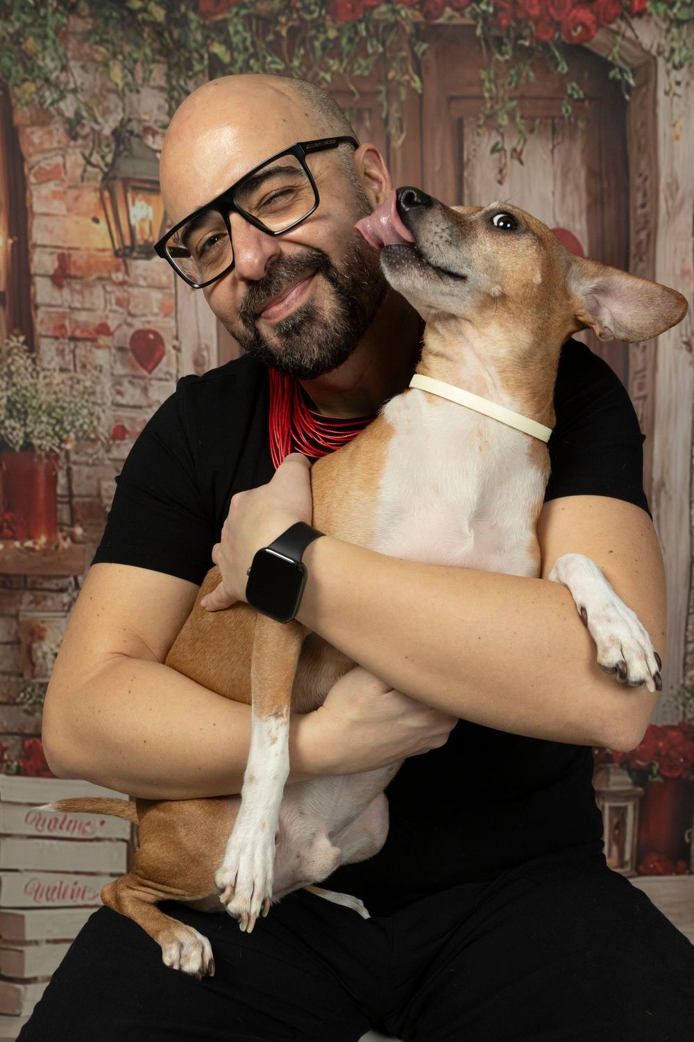 Perro en sesión fotográfica navideña en Barcelona. Dog Photo Christmas por Daniel Giménez fotógrafo.
