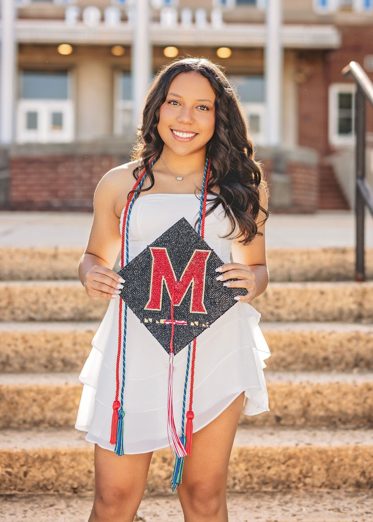 High school senior cap and gown at Fort Hill  High School Cumberland Maryland by senior photographer Karen Morgan Photography