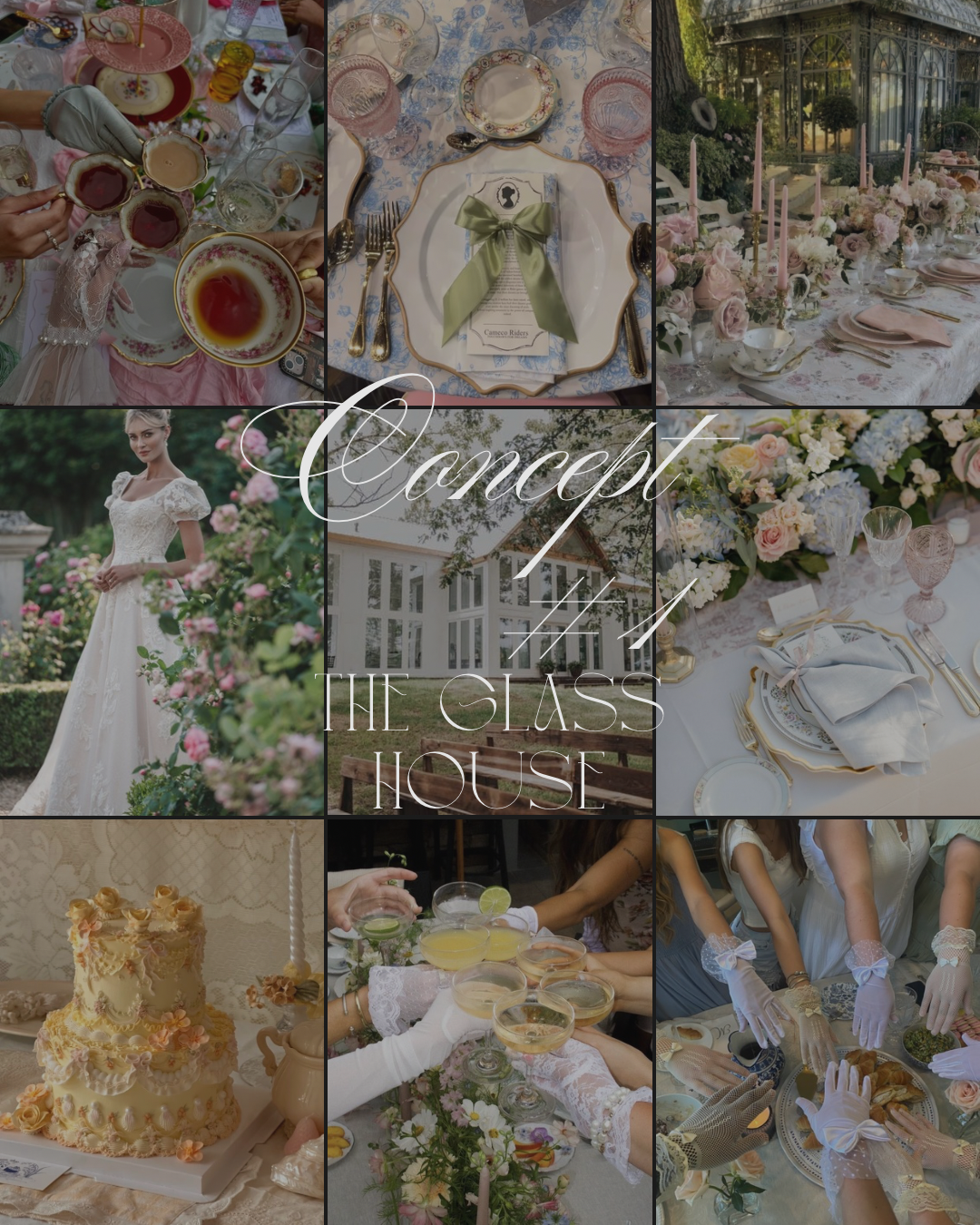 Elegant wedding reception table settings with pink roses, crystal glassware, and delicate china in a romantic garden venue.