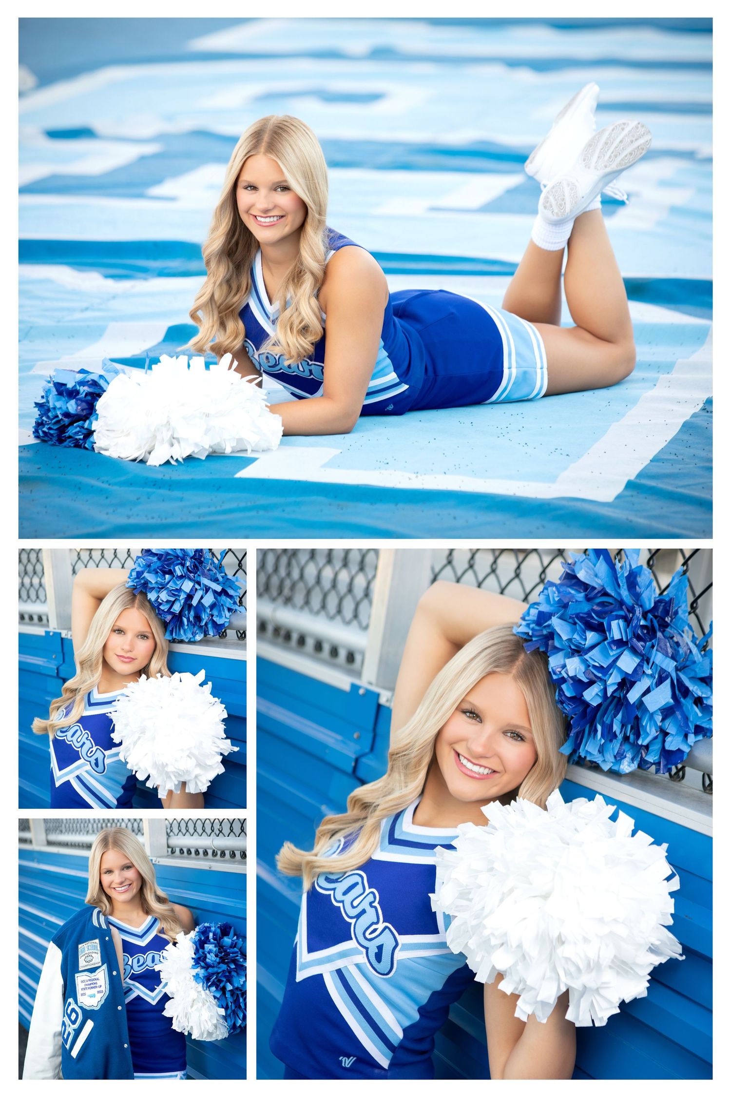 Olentangy Berlin senior pictures.  Cheerleading senior pictures. Football cheerleading pics. Cheerleading pics in stadium.