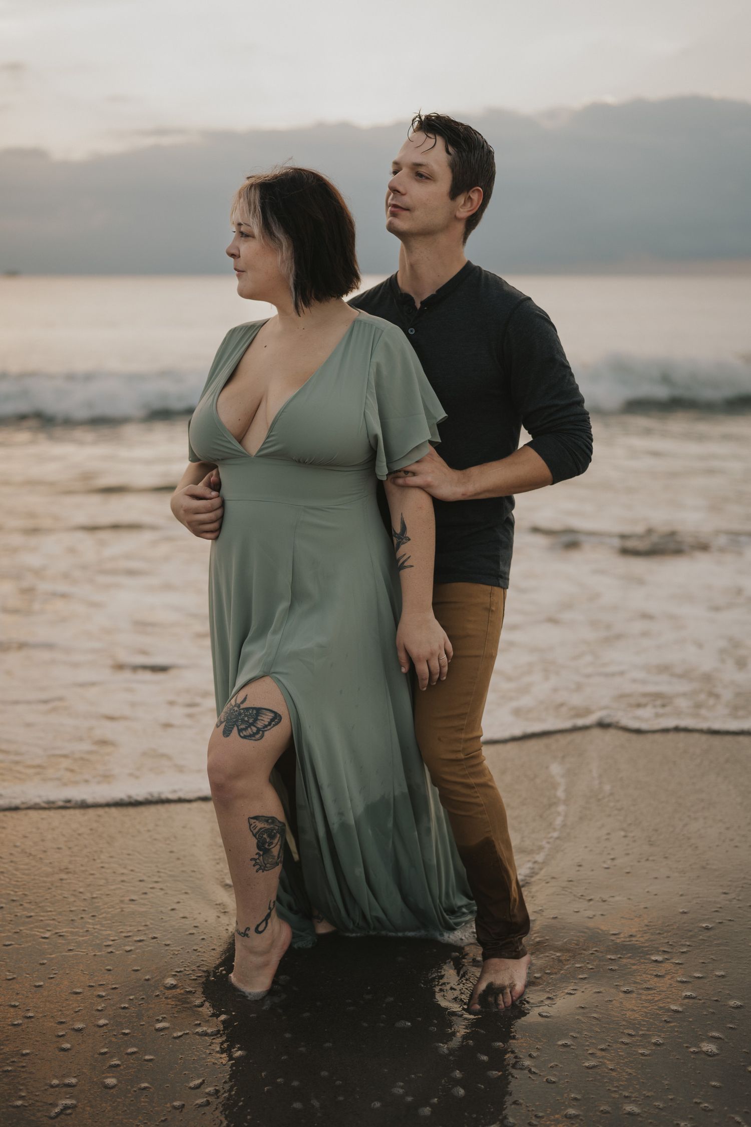couples sunrise moody, intimate session on the beach in cocoa beach, florida. Cinematic, storytelling session.