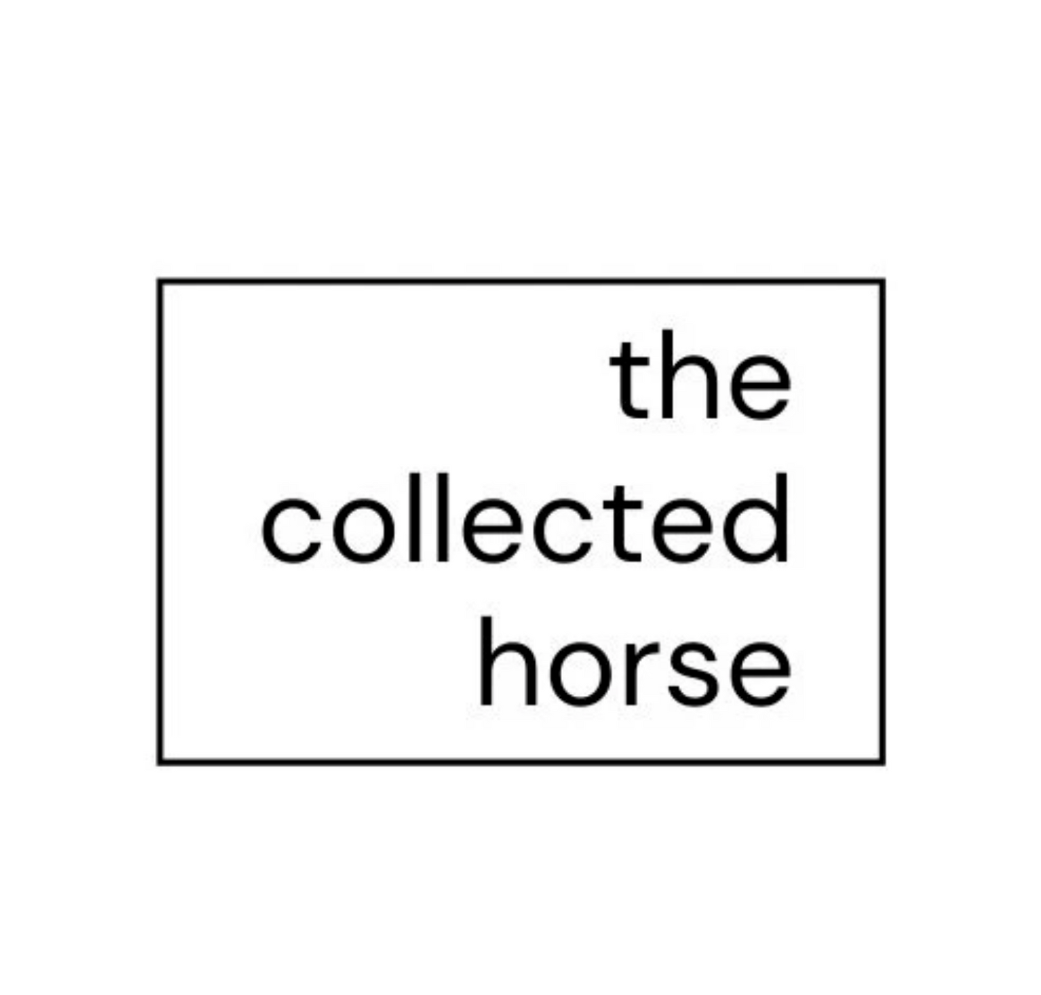 Simple black and white rectangular logo for 'the collected horse' in minimal typography.