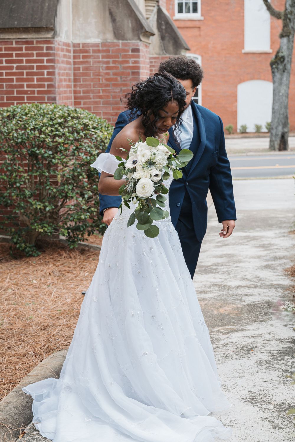Portrait of groom and bride after the wedding ceremony; Small wedding photographer, Middle GA