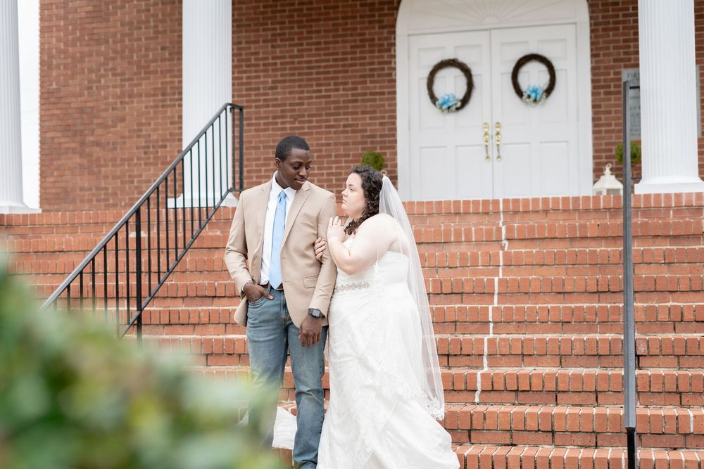 Portrait of groom and bride after the wedding ceremony; Small wedding photographer, Middle GA