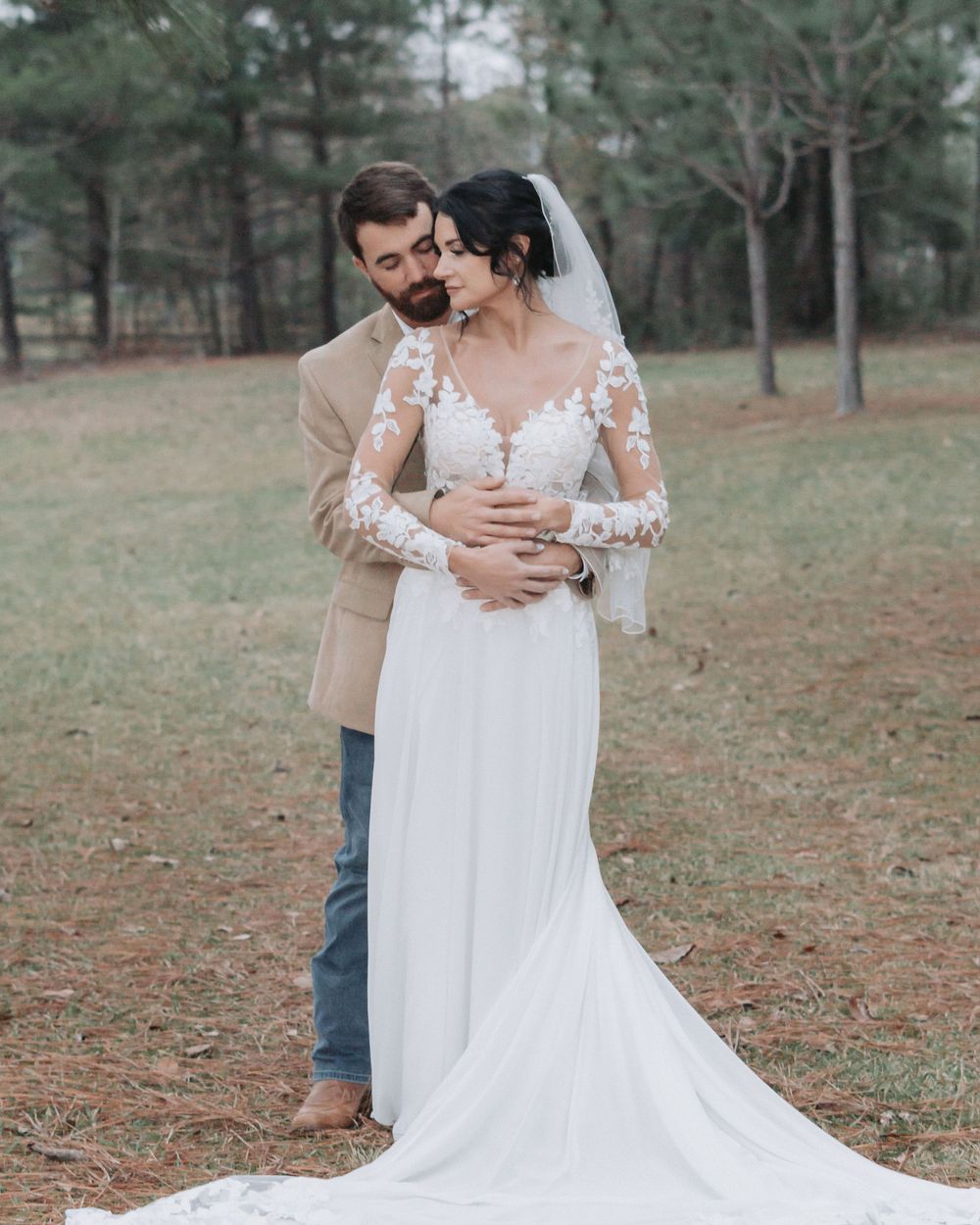 Portrait of groom and bride after the wedding ceremony; Small wedding photographer Middle GA