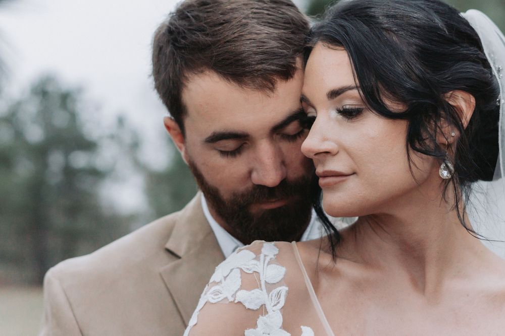 Portrait of groom and bride after the wedding ceremony; Small wedding photographer, Middle GA