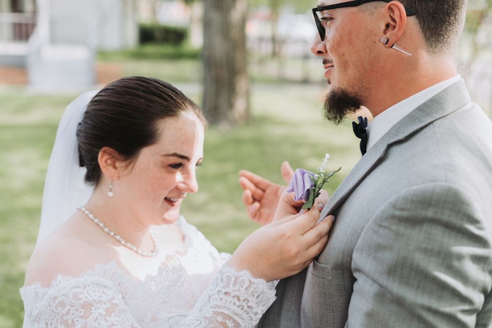Portrait of groom and bride after the wedding ceremony; Small wedding photographer, Middle GA