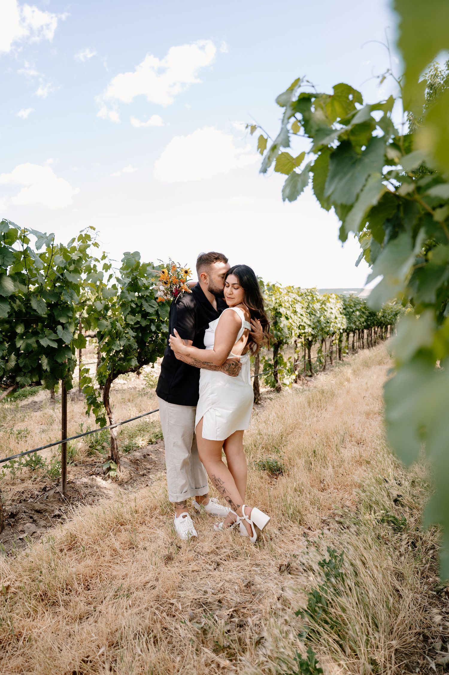 Vineyard engagement photos at Fidelitas Winery in Benton City, WA