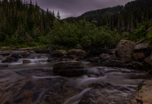 Glacier National Park Lunch creek as the sky turns dark and stormy