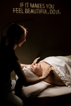 Spa treatment scene with text overlay reading 'If it makes you feel beautiful' in atmospheric lighting.