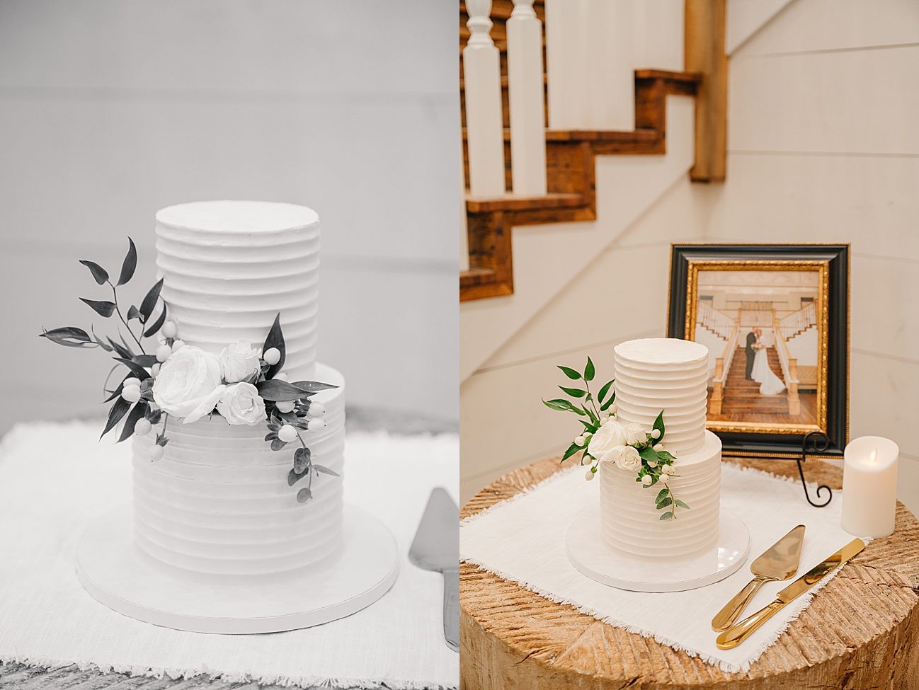 White paper lanterns and delicate floral arrangements create an elegant wedding decor display against a neutral wall.