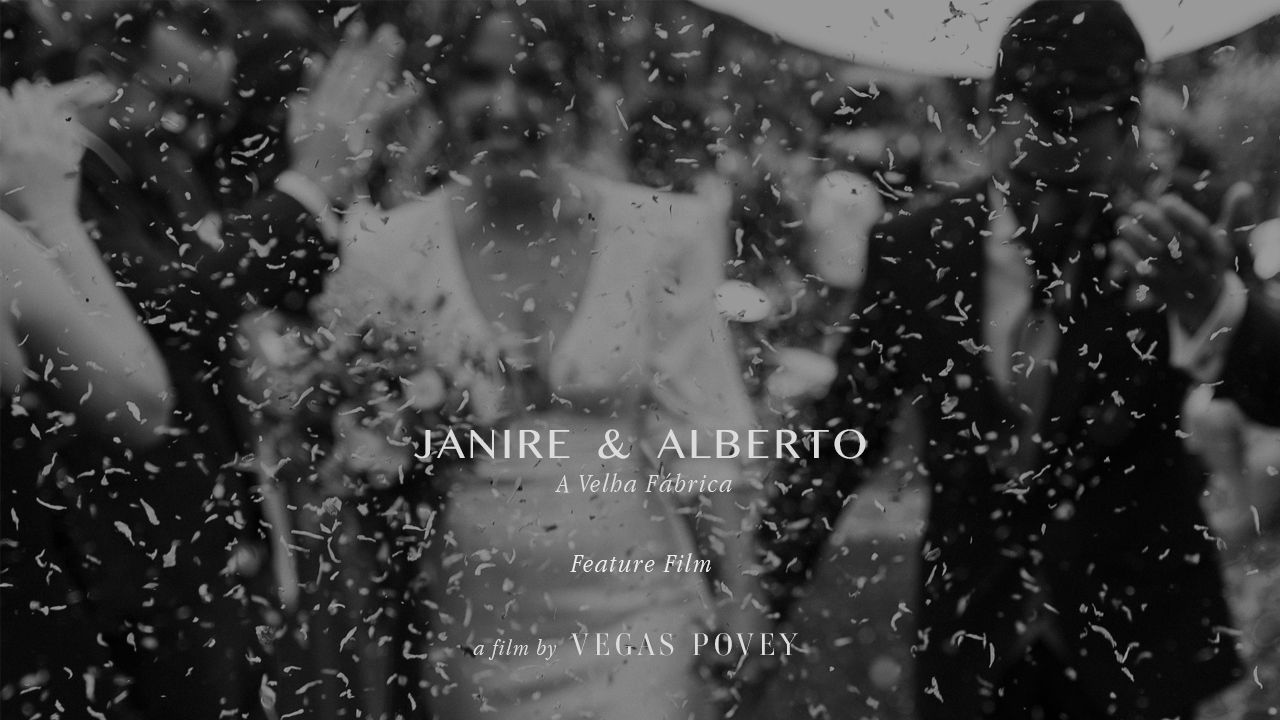 Wedding title card with names overlaid on a dreamy, confetti-filled background.