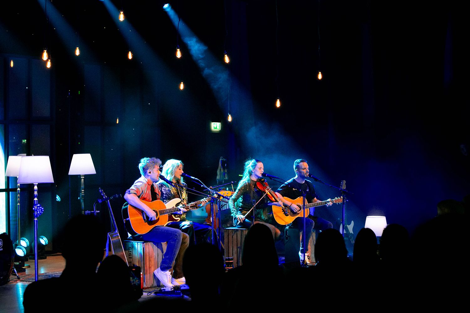 Peter Johansson, Bruno Mitsogiannis, Matilda Grün och Petra Wahlgren unplugged 2.0 i Vixjö konserthus. Footgraf Rebecca Nordin.