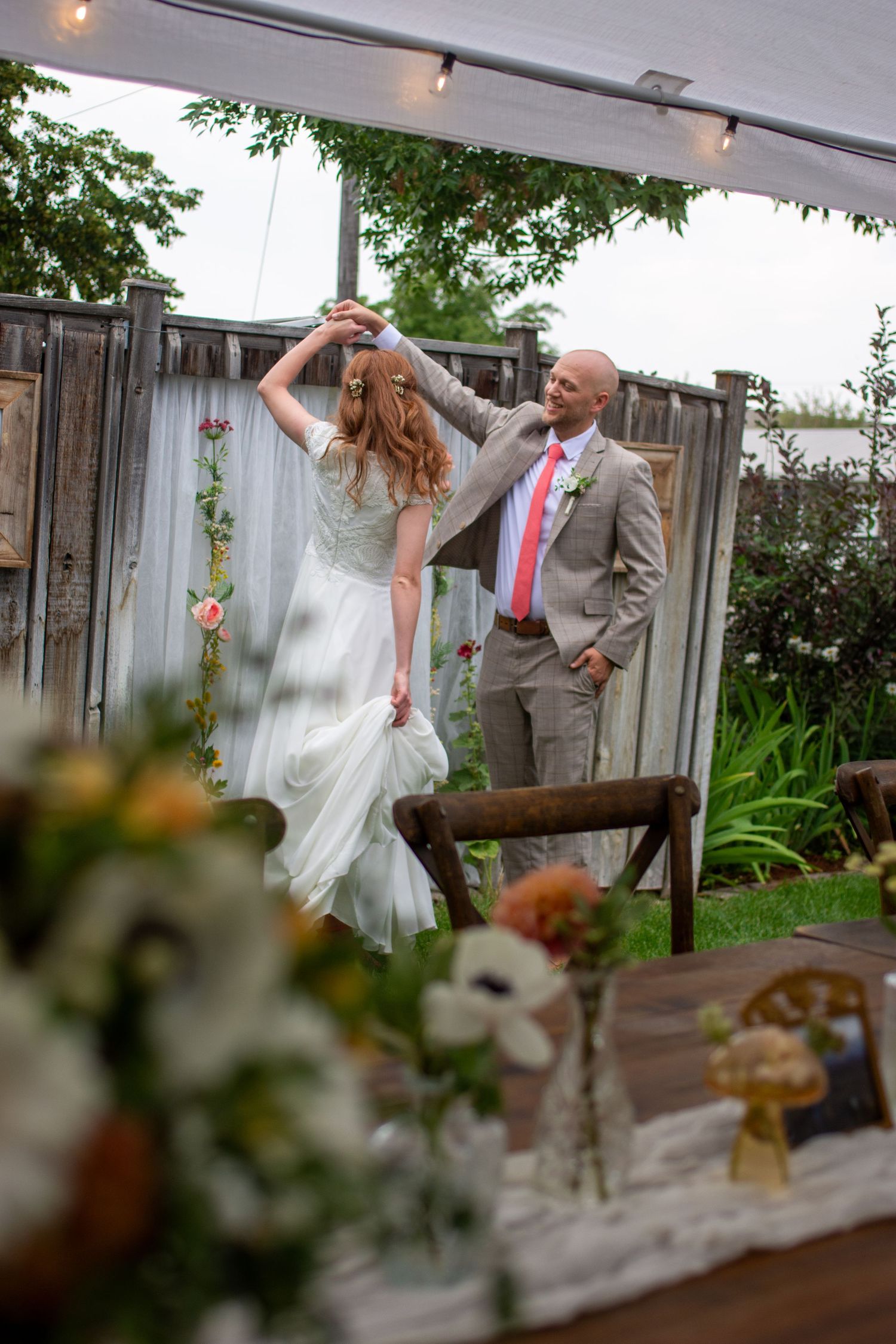 Bride and groom dancing on wedding day in Rexburg, Idaho.