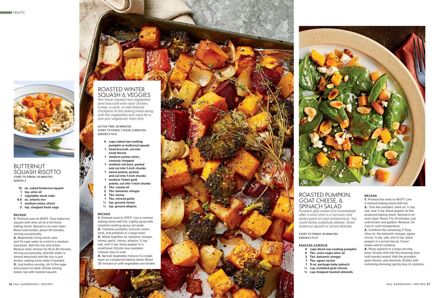 Recipe layout showing preparation steps for a roasted vegetable dish with colorful food photography.