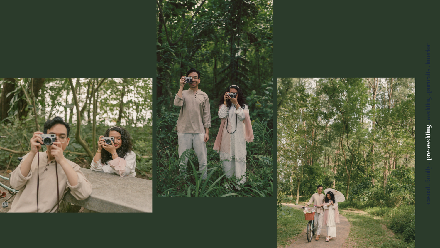 Three wedding photographs displayed in a collage against a deep red background showcase romantic moments and silhouettes.