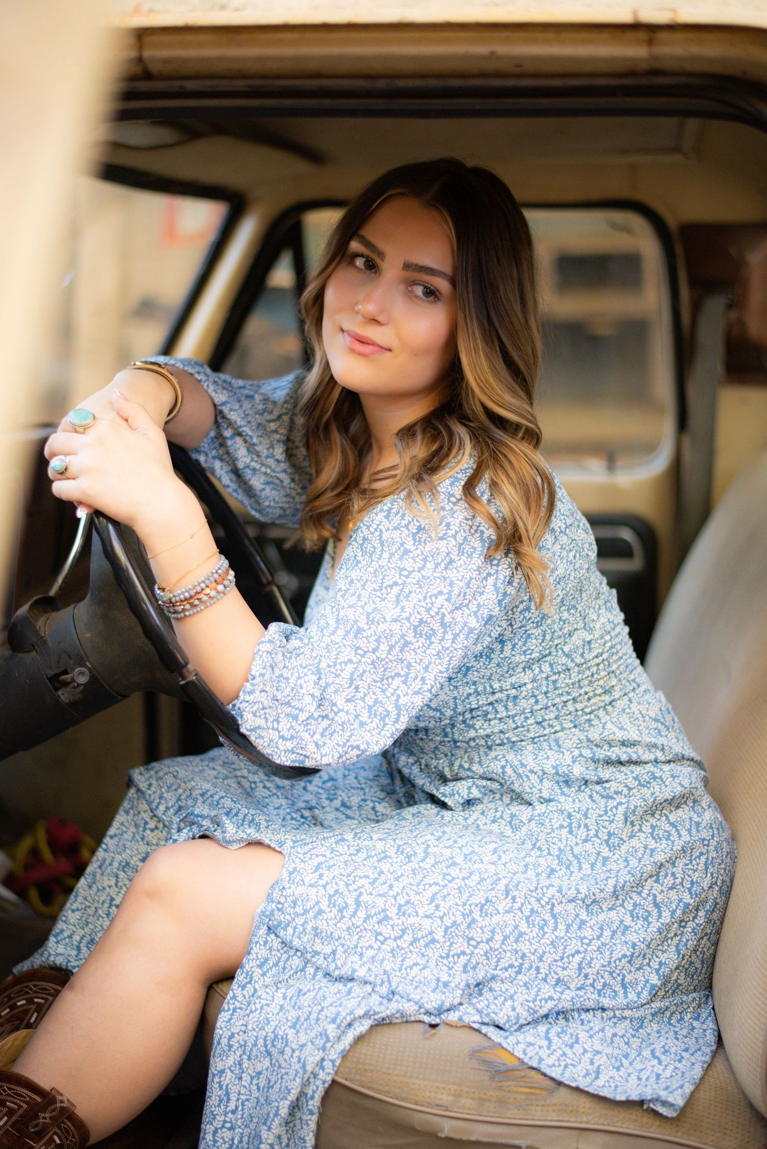 A senior portrait with a vintage truck, capturing youthful confidence, open-road energy, and a little Sonoma County charm.