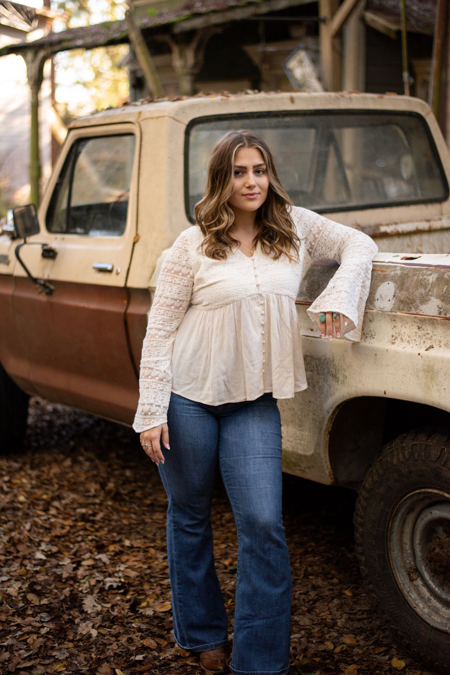 A senior portrait with a vintage truck, capturing youthful confidence, open-road energy, and a little Sonoma County charm.