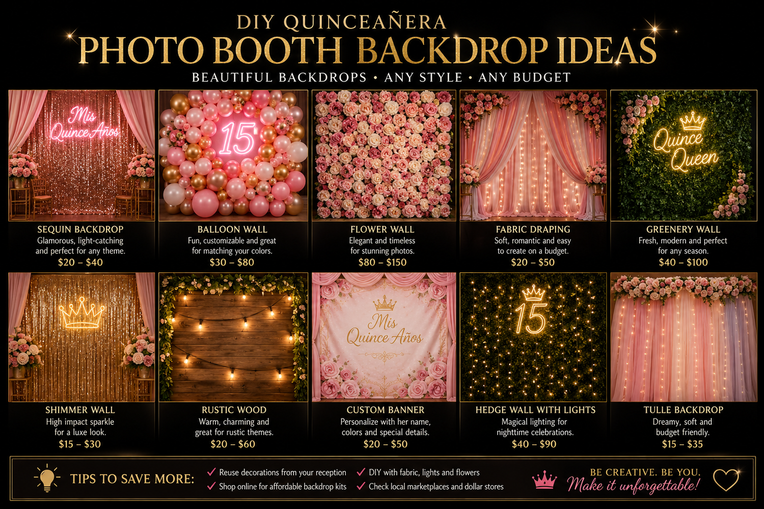 How to make a Quinceañera photo booth at home using an iPad, ring light and DIY backdrop for an affordable budget-friendly celebration XV