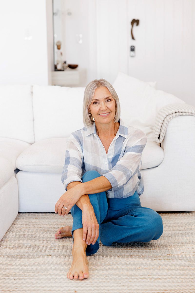 Adelaide personal branding photographer — woman in blue wide-leg pants lifestyle portrait