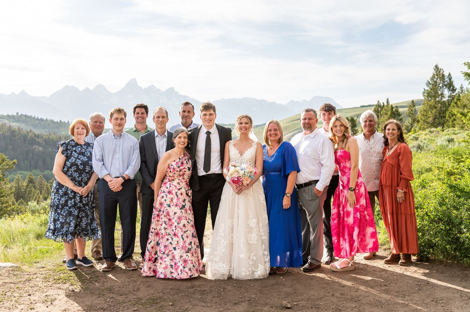 Family photos at The Wedding Tree following an intimate Jackson Hole wedding ceremony