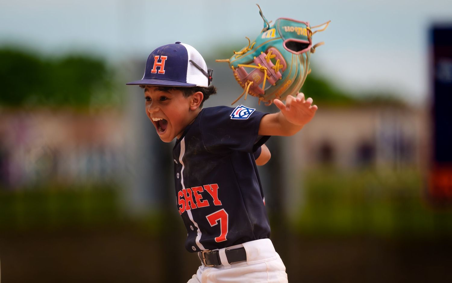 Hershey Little League player celebrating at 12U Summer Slam Championships, by Deanna Fox, SportsFox Photography, Hershey PA