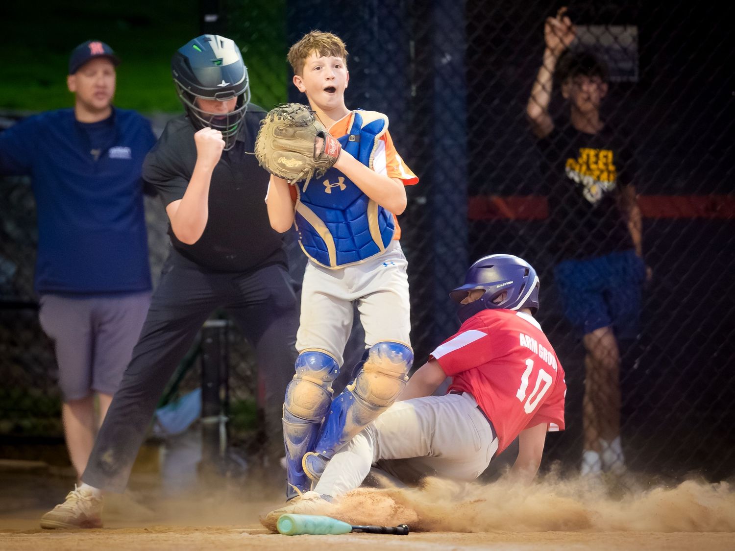 Hershey Little League catcher tagging runner at the plate during league championships, by Deanna Fox, SportsFox Photography, Hershey PA