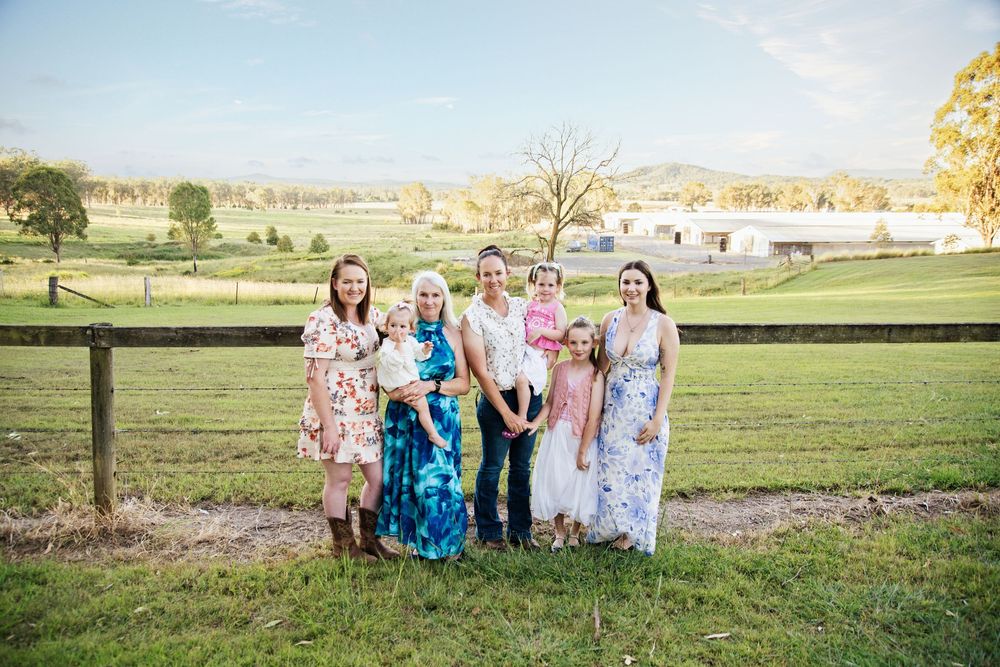 Grandma with her own 3 girls and her 3 grand-daughters