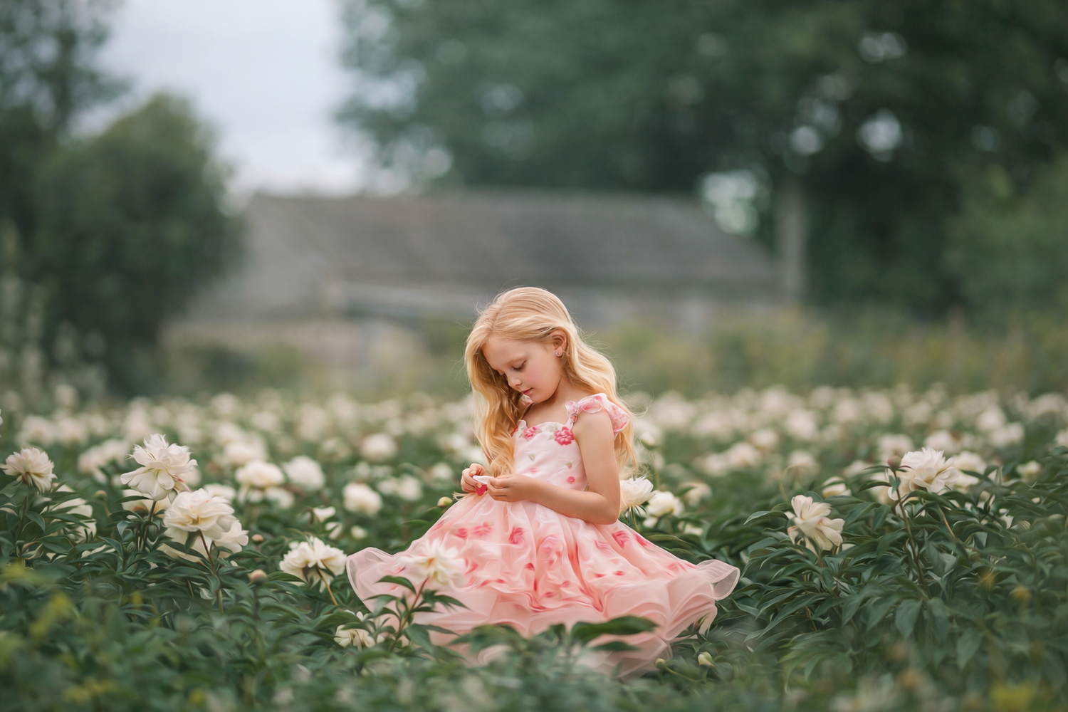 girl in a pink anna triant dress in Southern New Jersey for a portrait session