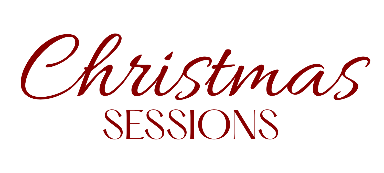 Christmas Sessions logo featuring elegant red script and serif typography on white background.