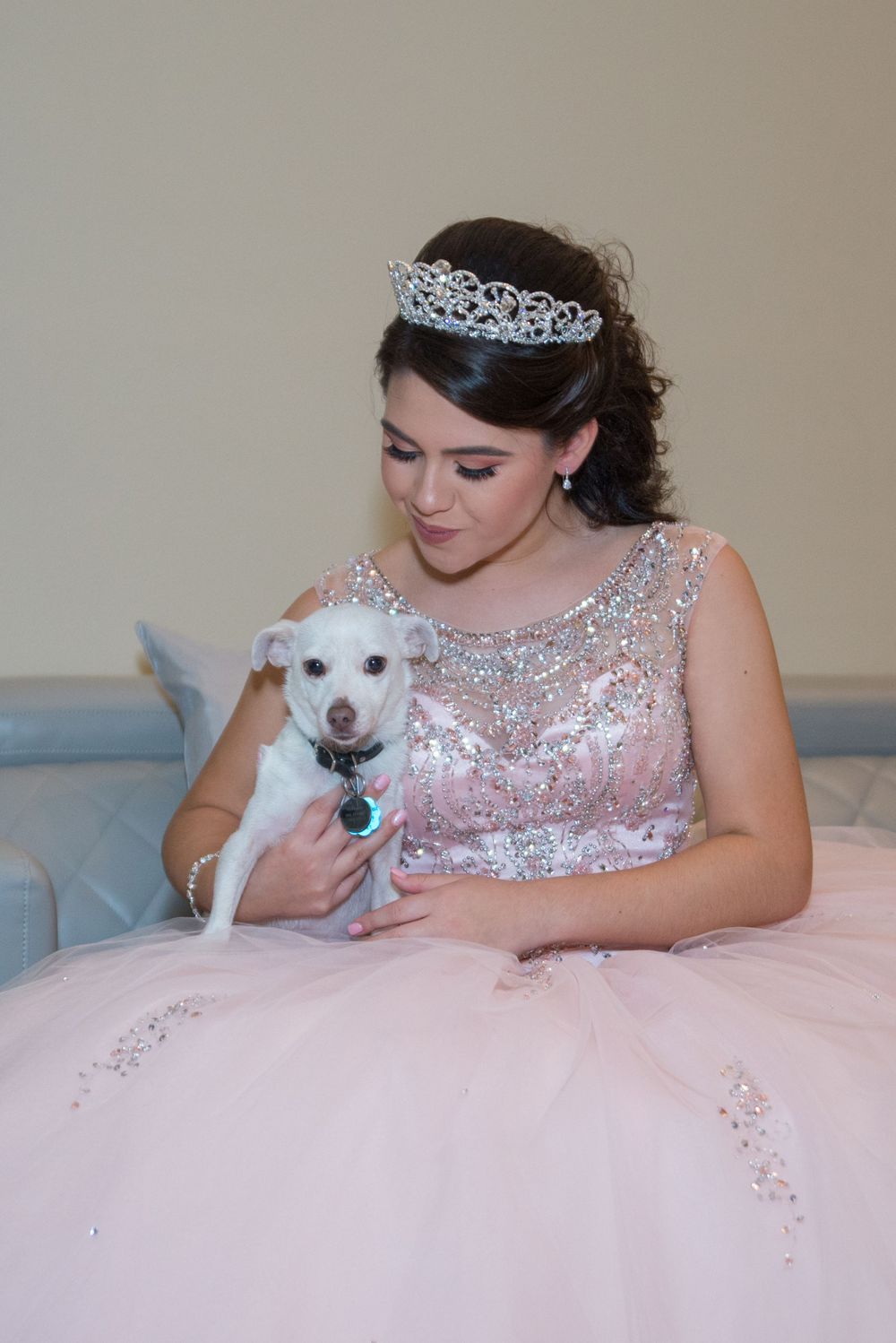 girl posing with her dog. Corinthian Event Center. Mission, Texas. Wedding photography