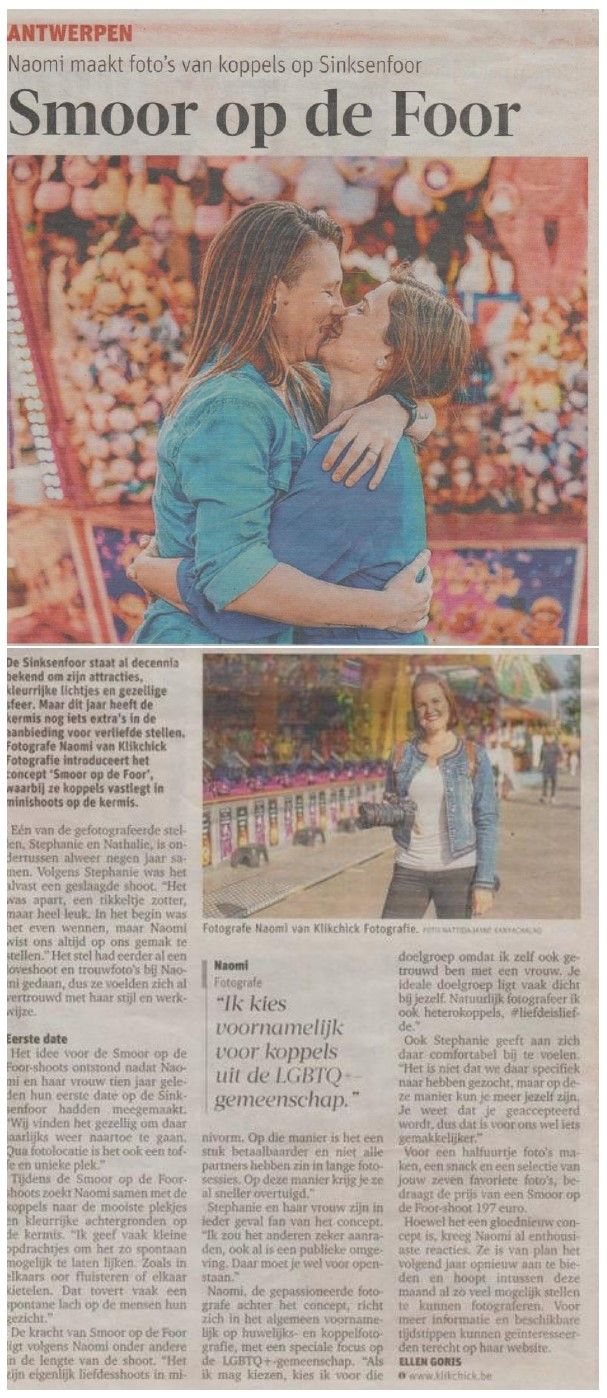 Krantenartikel Gazet van Antwerpen over Klikchick Fotografie