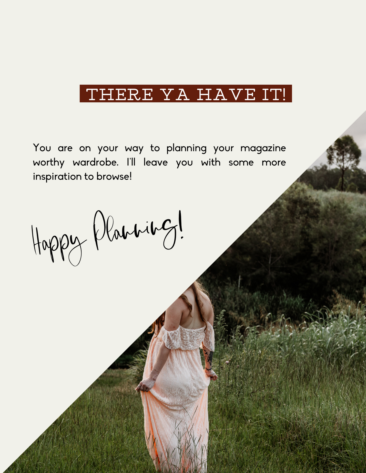 Stylized magazine page with inspirational photography text and decorative handwriting against nature background.