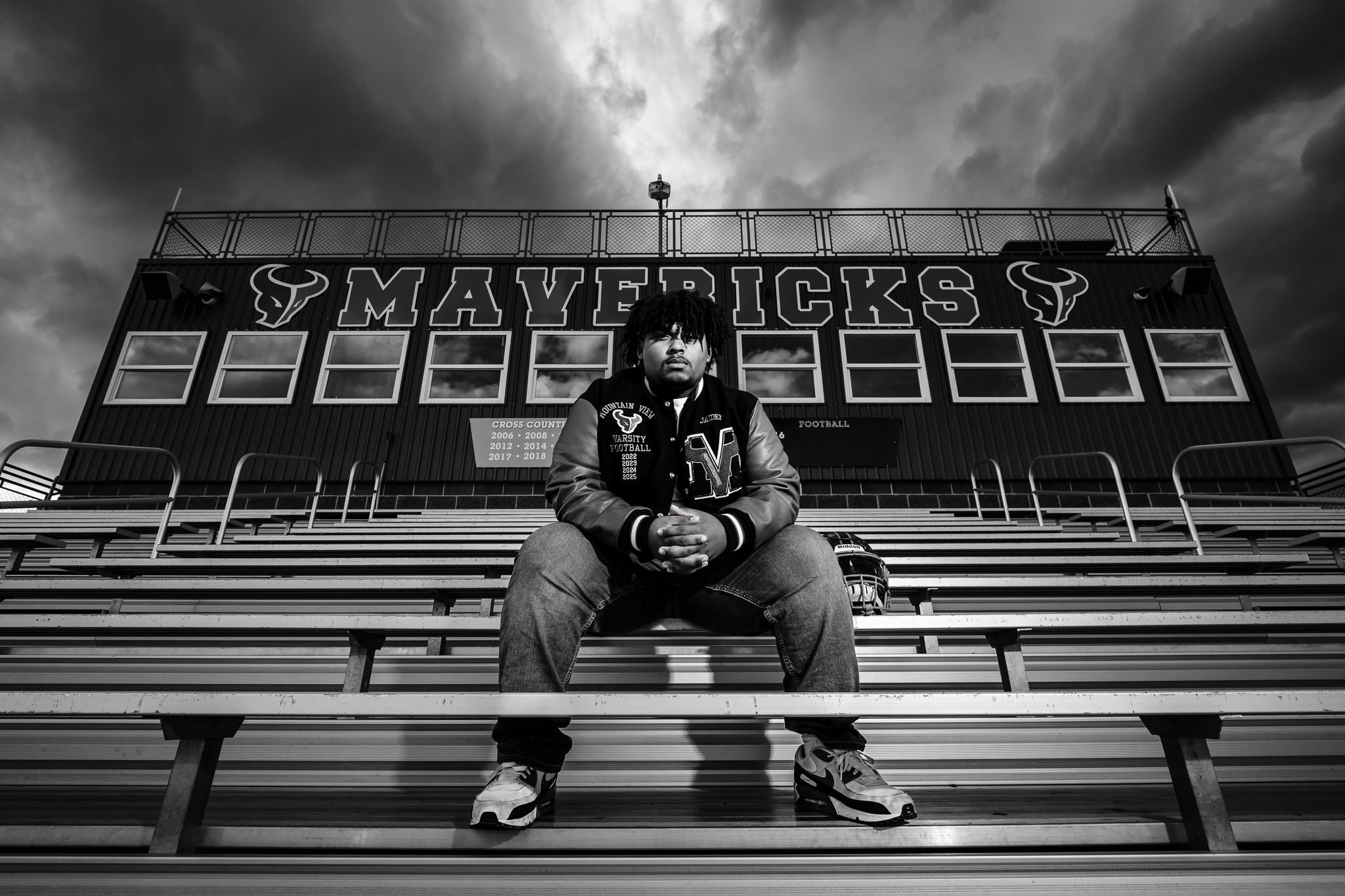 Senior Portraits at Mountain View High School, Letterman Jacket Football Field