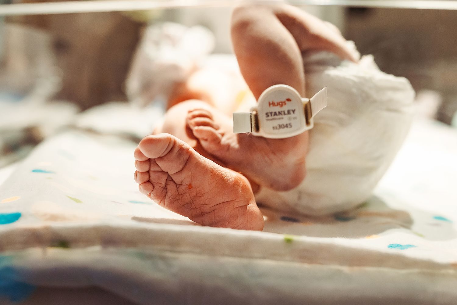detail of the bottom of a newborn baby girls foot that was captured moments after deliver at Saint Francis Hospital in T
