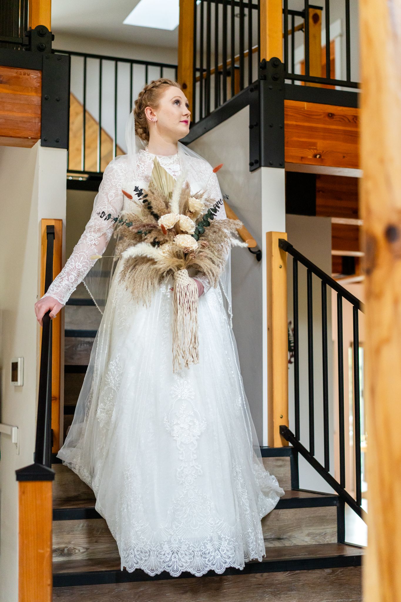 bride walks down the stairs