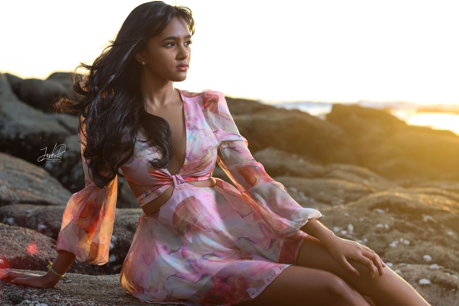 model at beach