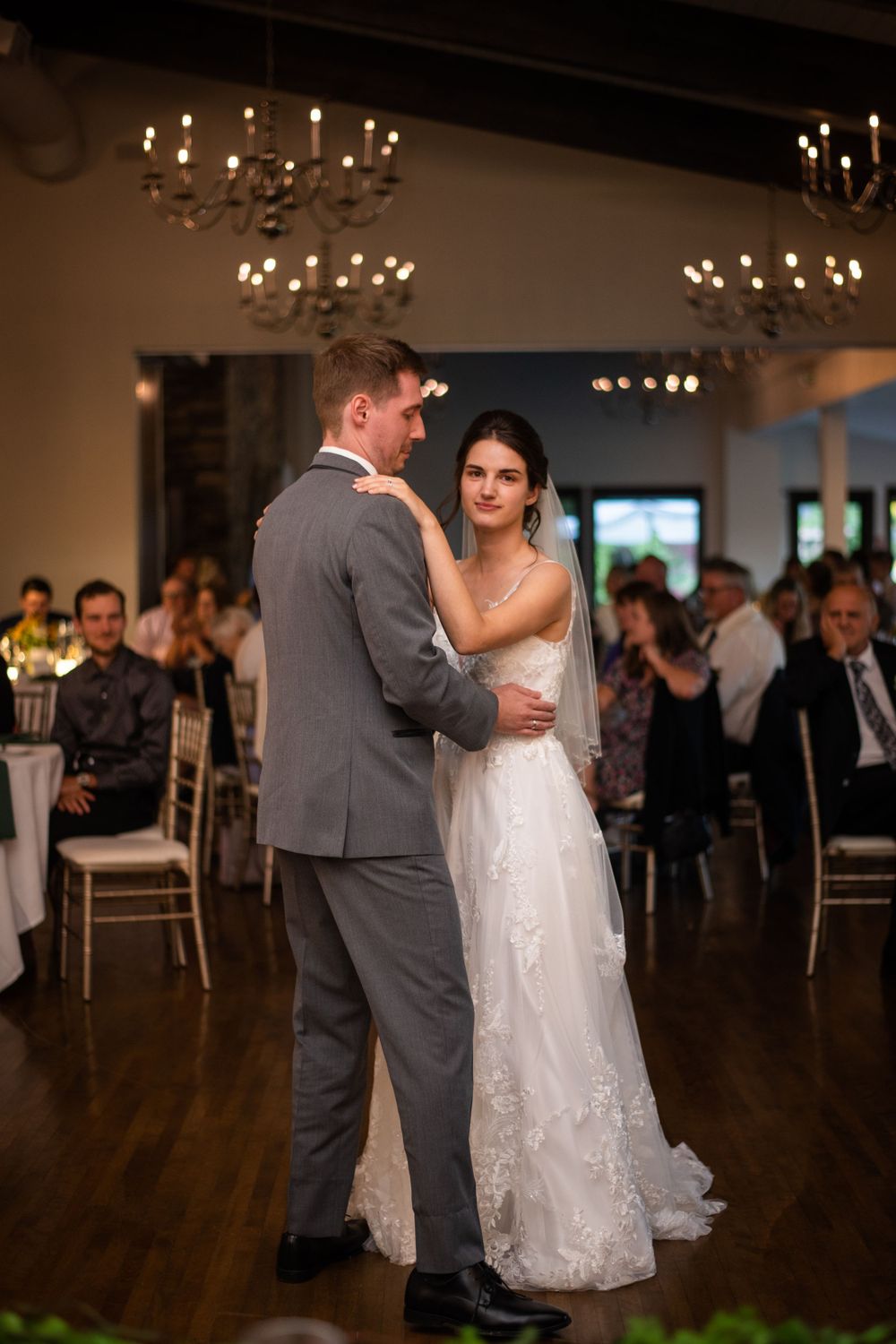 First dance between bride and groom at wedding reception at Stratford Country Club