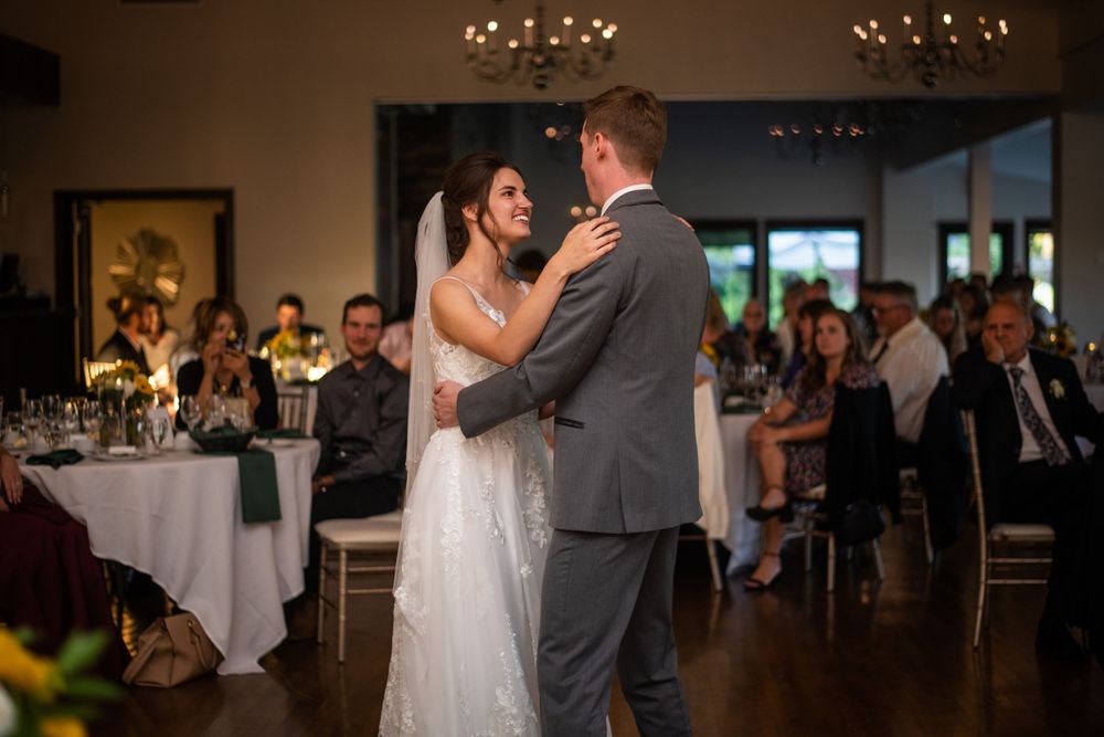 First dance between bride and groom at wedding reception at Stratford Country Club