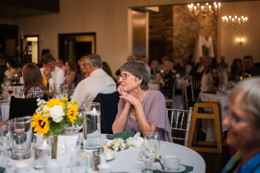 Mother of the bride candid at wedding reception at Stratford Country Club